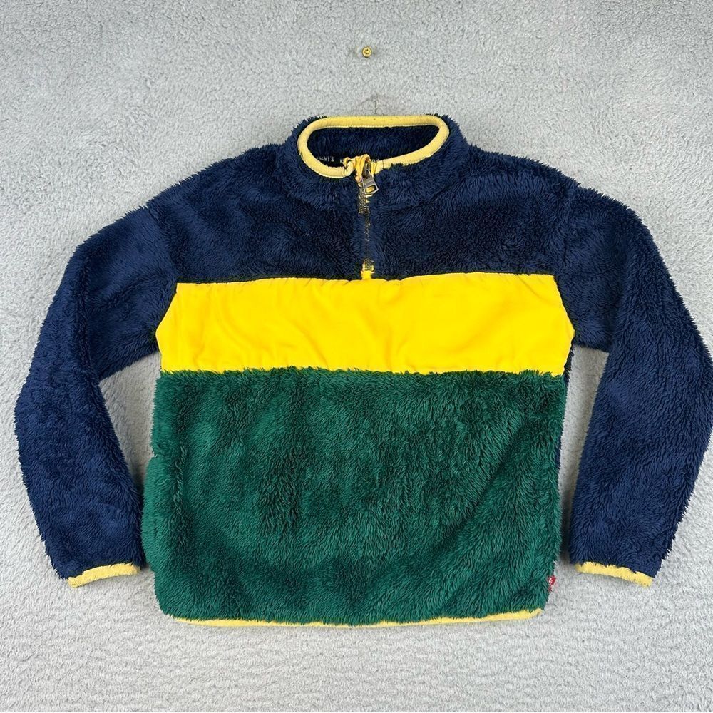 Levis Fleece Sherpa Jacket Boys 5 Small Blue Green 1/4 Zip Pullover Preppy Fuzzy